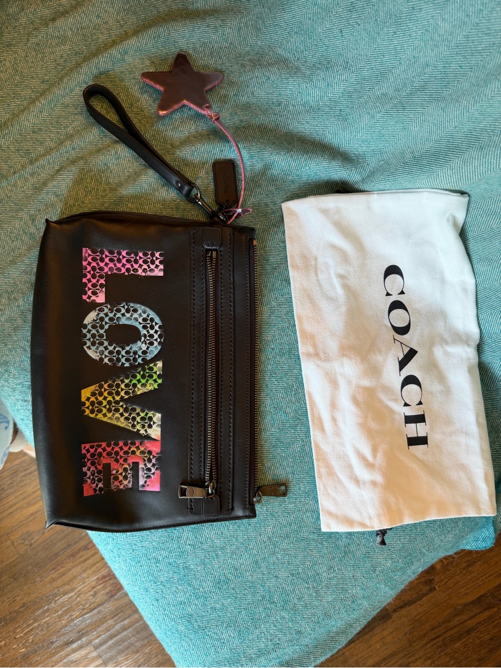 Coach Limited Edition LOVE Leather Wristlet Clutch with duster